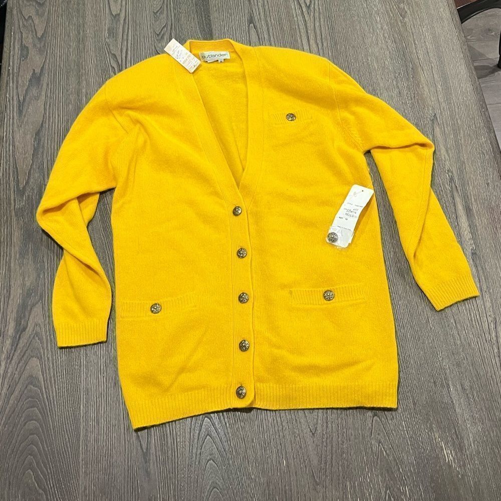 NWT Outlander Cardigan Sweater V-neck Knit Wool  Lemon Yellow Medium